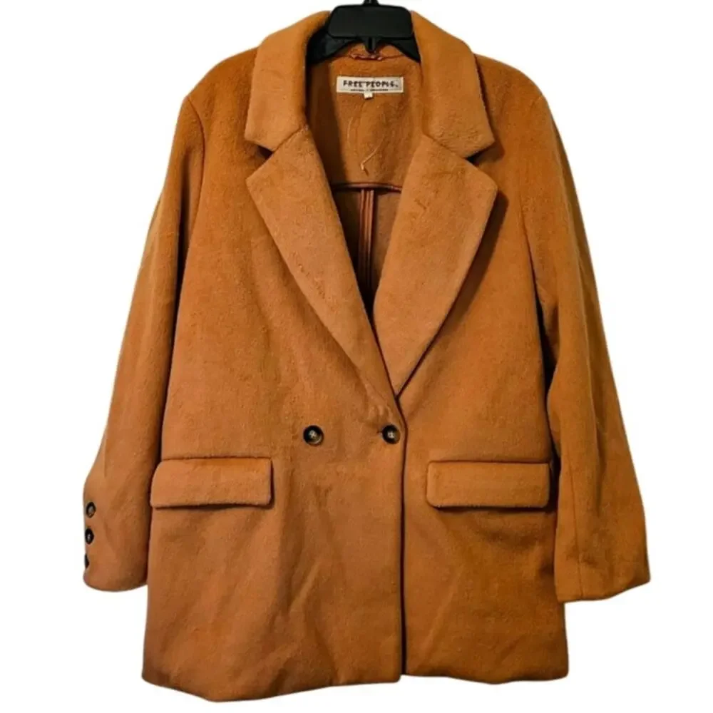 New Free People Mari Solid Peacoat Button Blazer $188 LARGE Terracotta Oversized